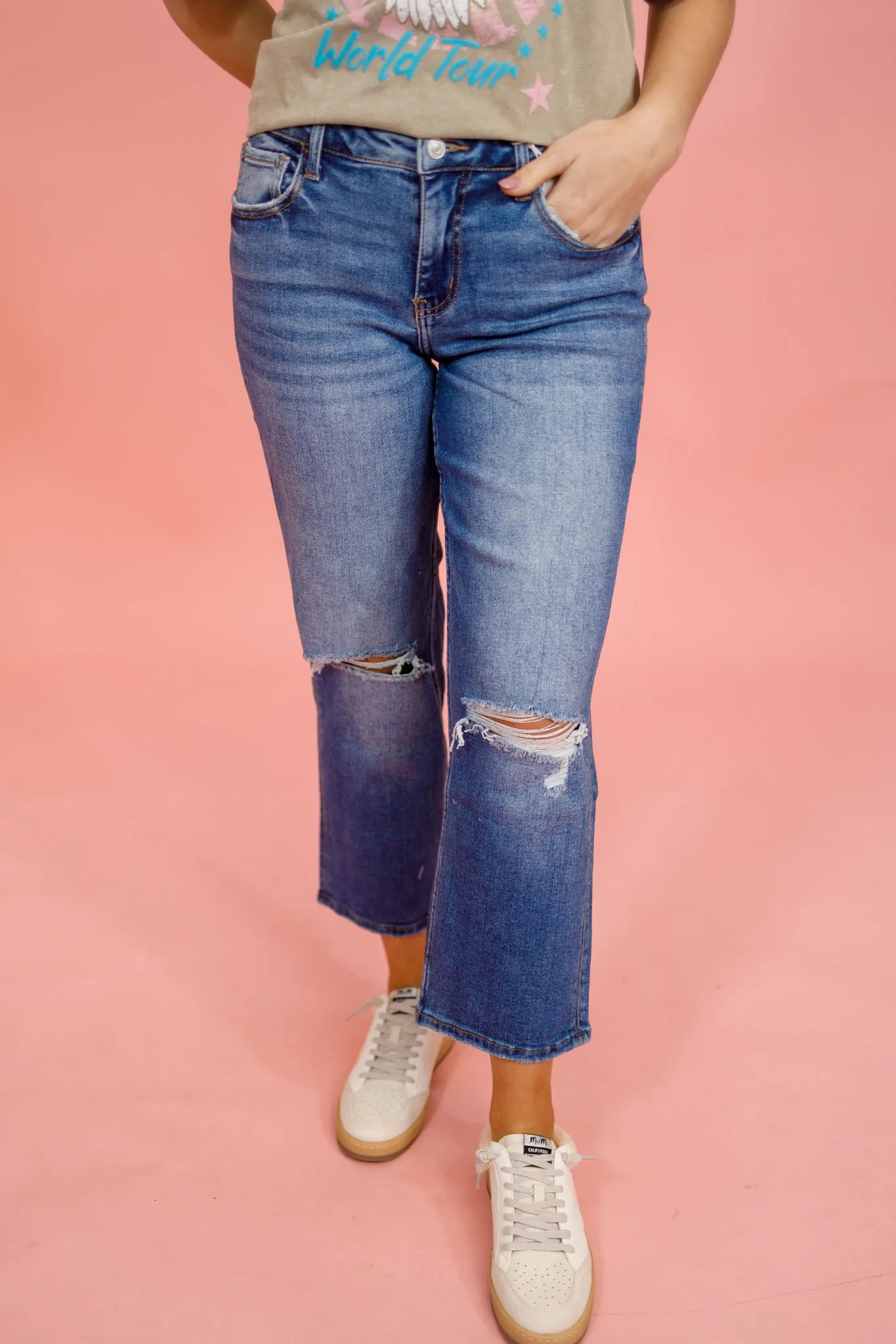 Vervet Dark Devon Distressed Knee Jeans, REG   CURVY
