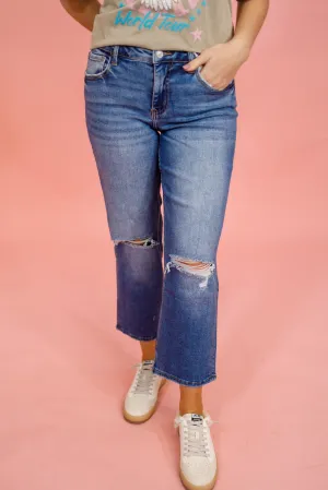 Vervet Dark Devon Distressed Knee Jeans, REG   CURVY