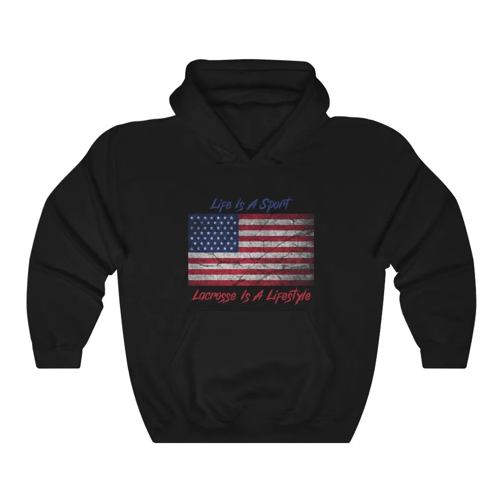 Vintage American Flag Lacrosse Premium Hoodie