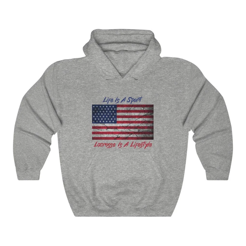 Vintage American Flag Lacrosse Premium Hoodie