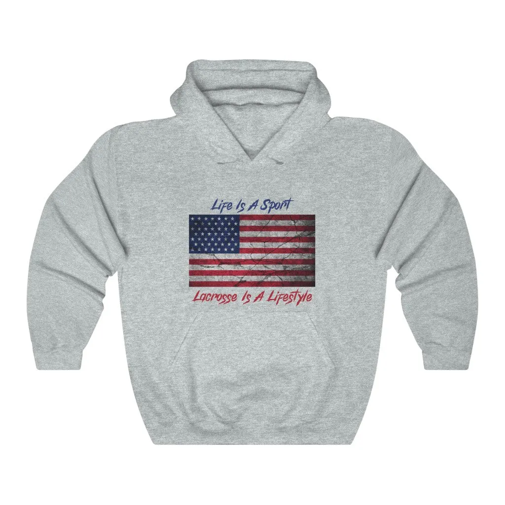 Vintage American Flag Lacrosse Premium Hoodie