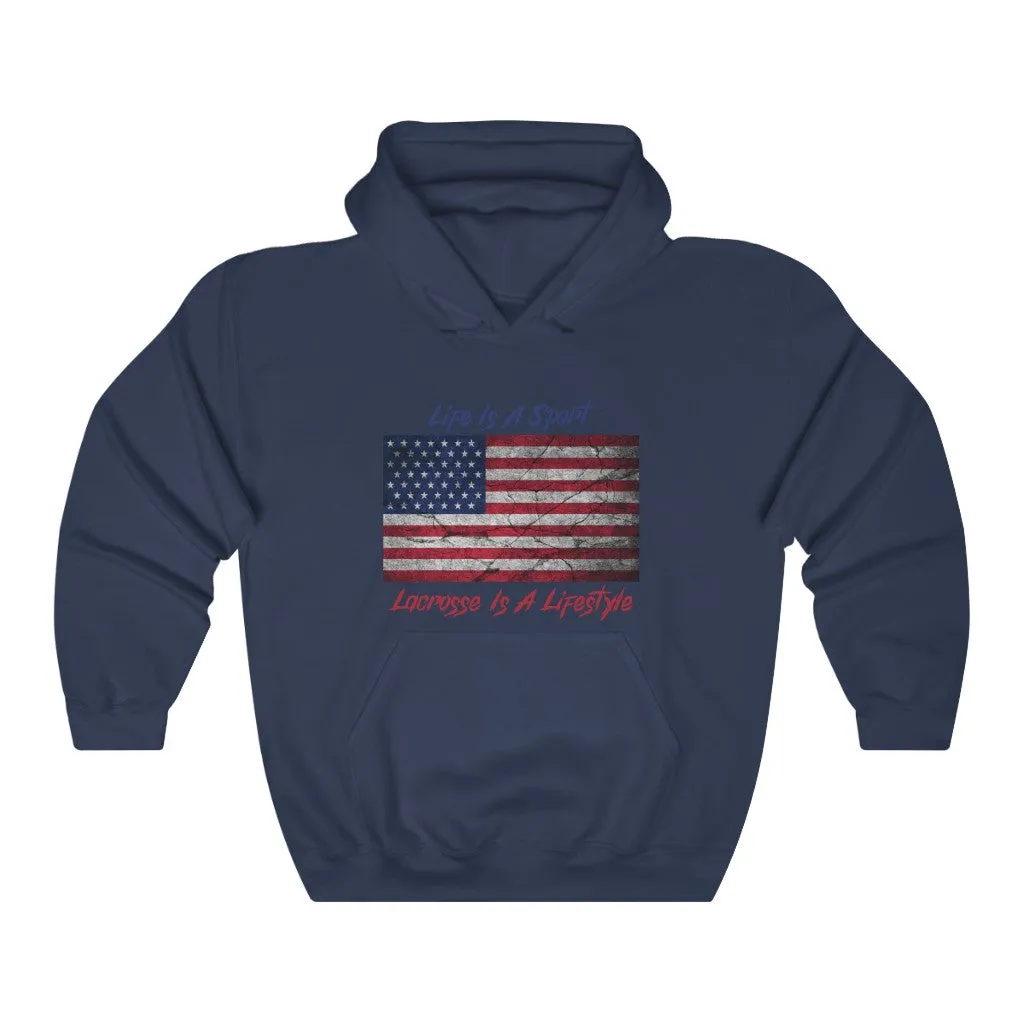Vintage American Flag Lacrosse Premium Hoodie