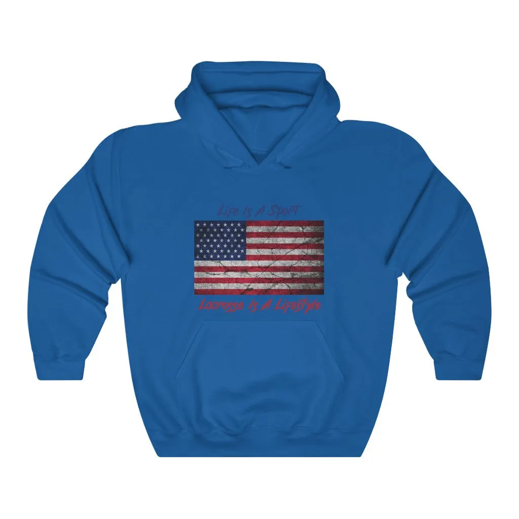 Vintage American Flag Lacrosse Premium Hoodie