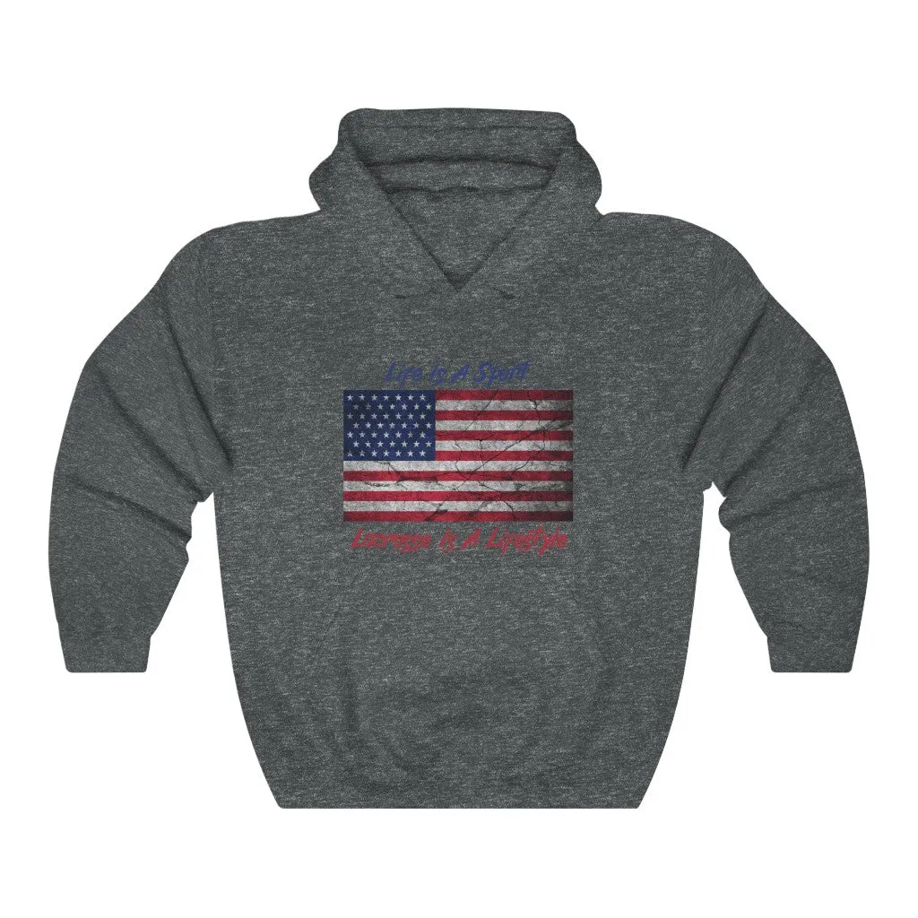 Vintage American Flag Lacrosse Premium Hoodie