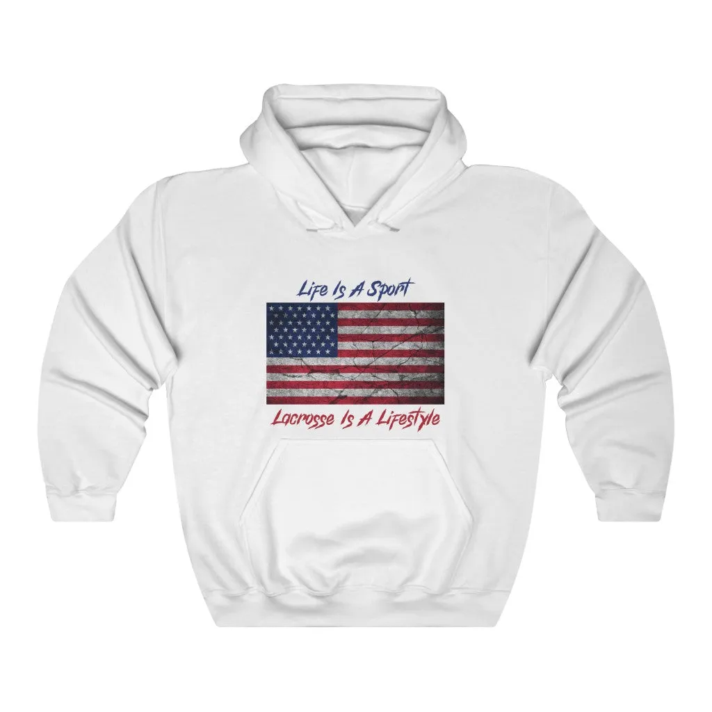 Vintage American Flag Lacrosse Premium Hoodie