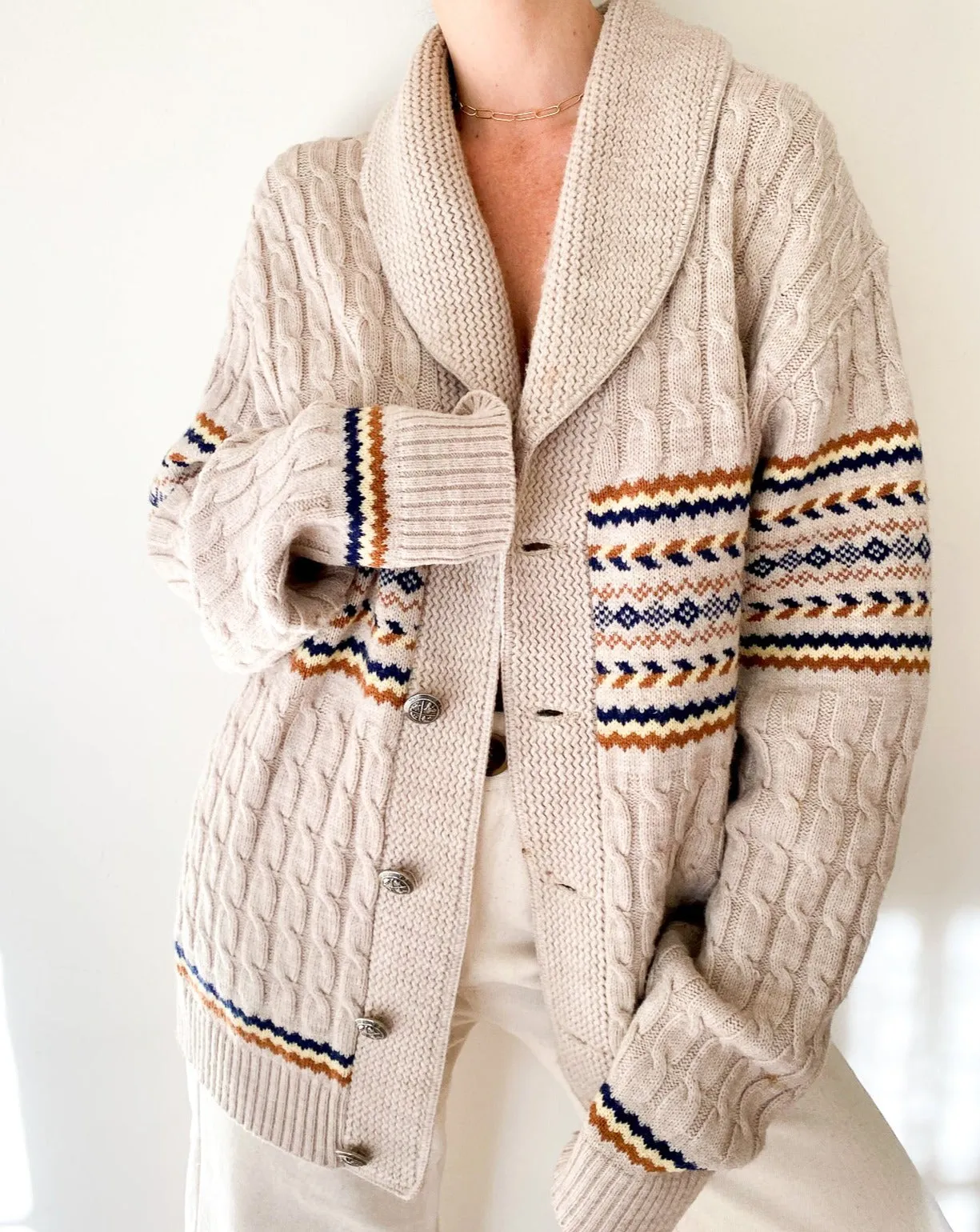 Vintage Beige Fisherman Cardigan