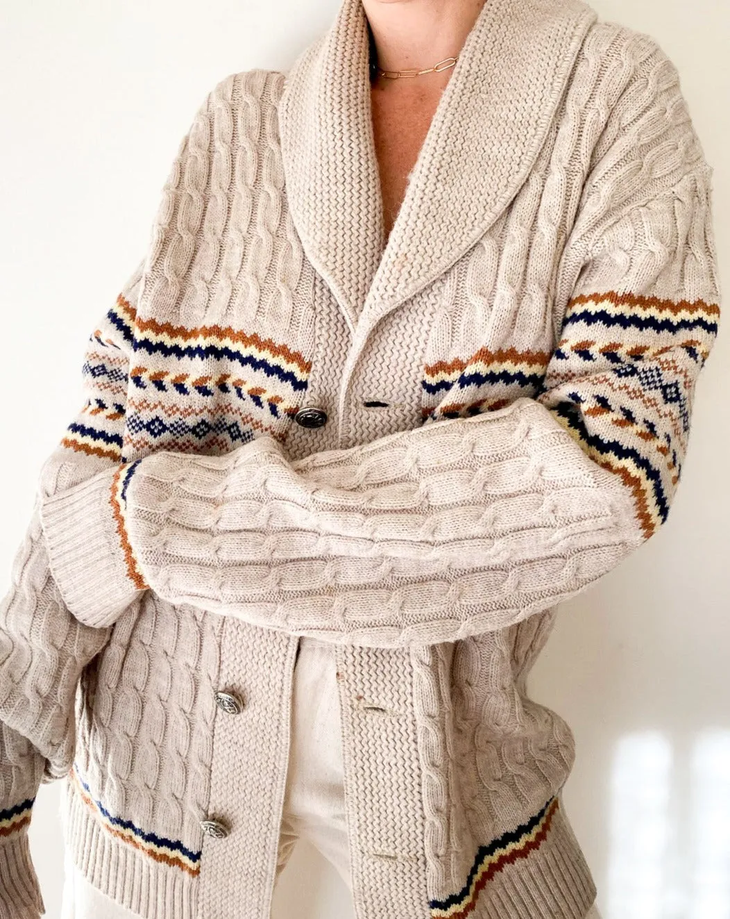 Vintage Beige Fisherman Cardigan