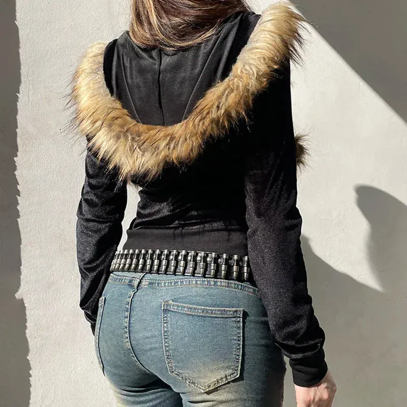 Vintage Faux Feather Hooded Cardigan – Cute and Cozy Autumn Streetwear