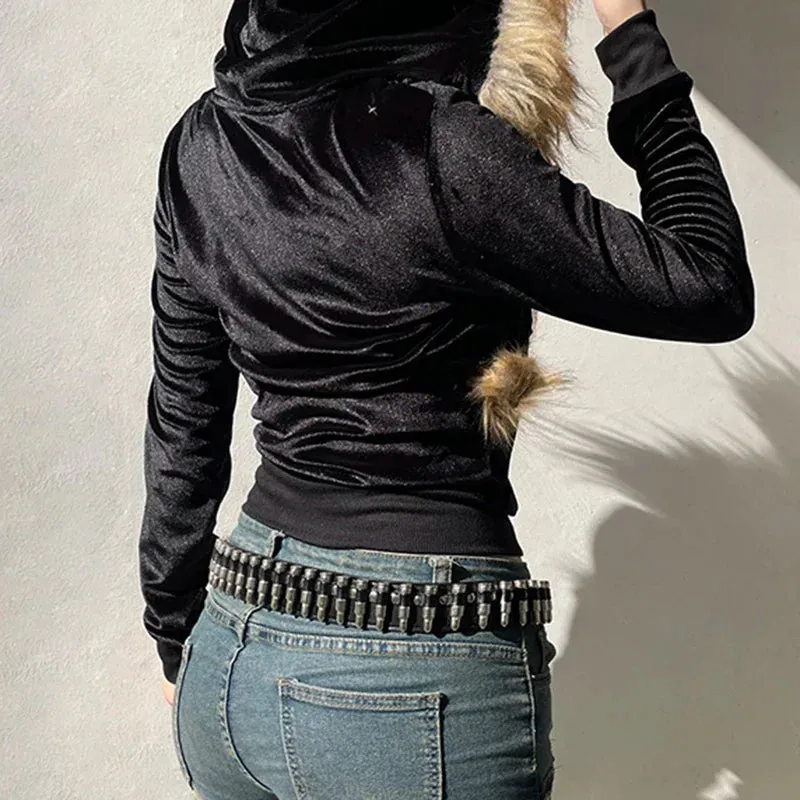 Vintage Faux Feather Hooded Cardigan – Cute and Cozy Autumn Streetwear