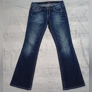 Vintage Y2K ReRock For Express Boot Cut Jeans Ladies Size 6 Distressed Low Rise