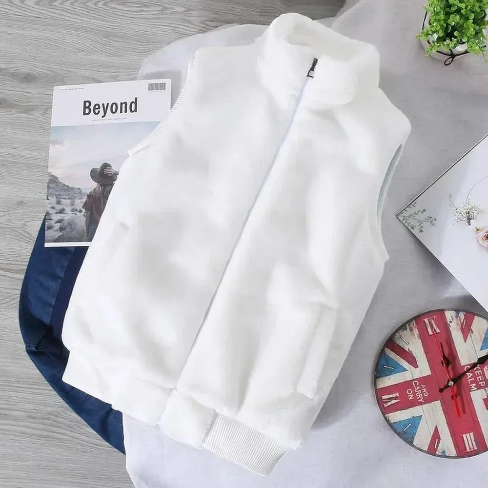 Warm White Wool Vest for Men – Faux Woolen Sleeveless Jacket, Trendy Autumn Winter Waistcoat 2024 C26