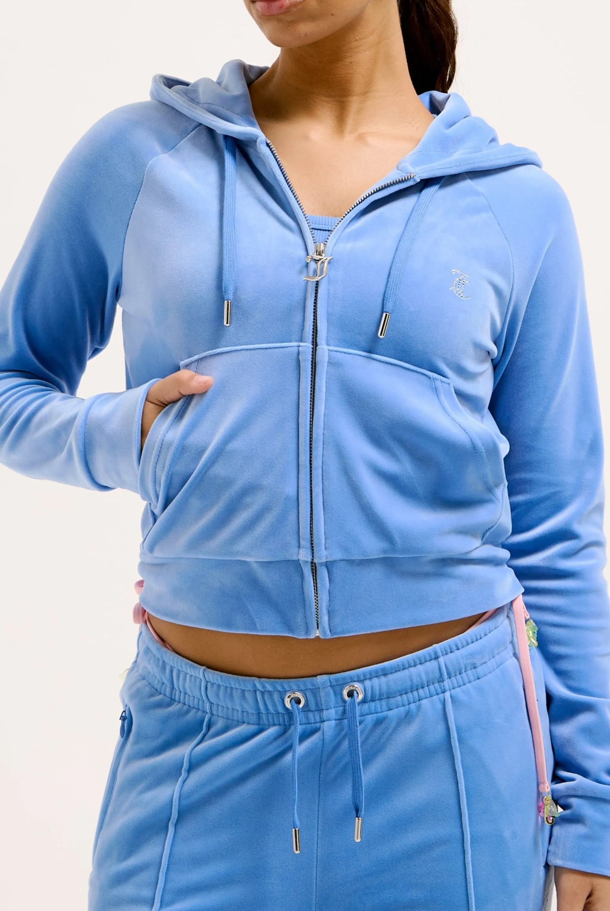 WASHED REGATTA DIAMANTÉ VELOUR ZIP-THROUGH HOODIE