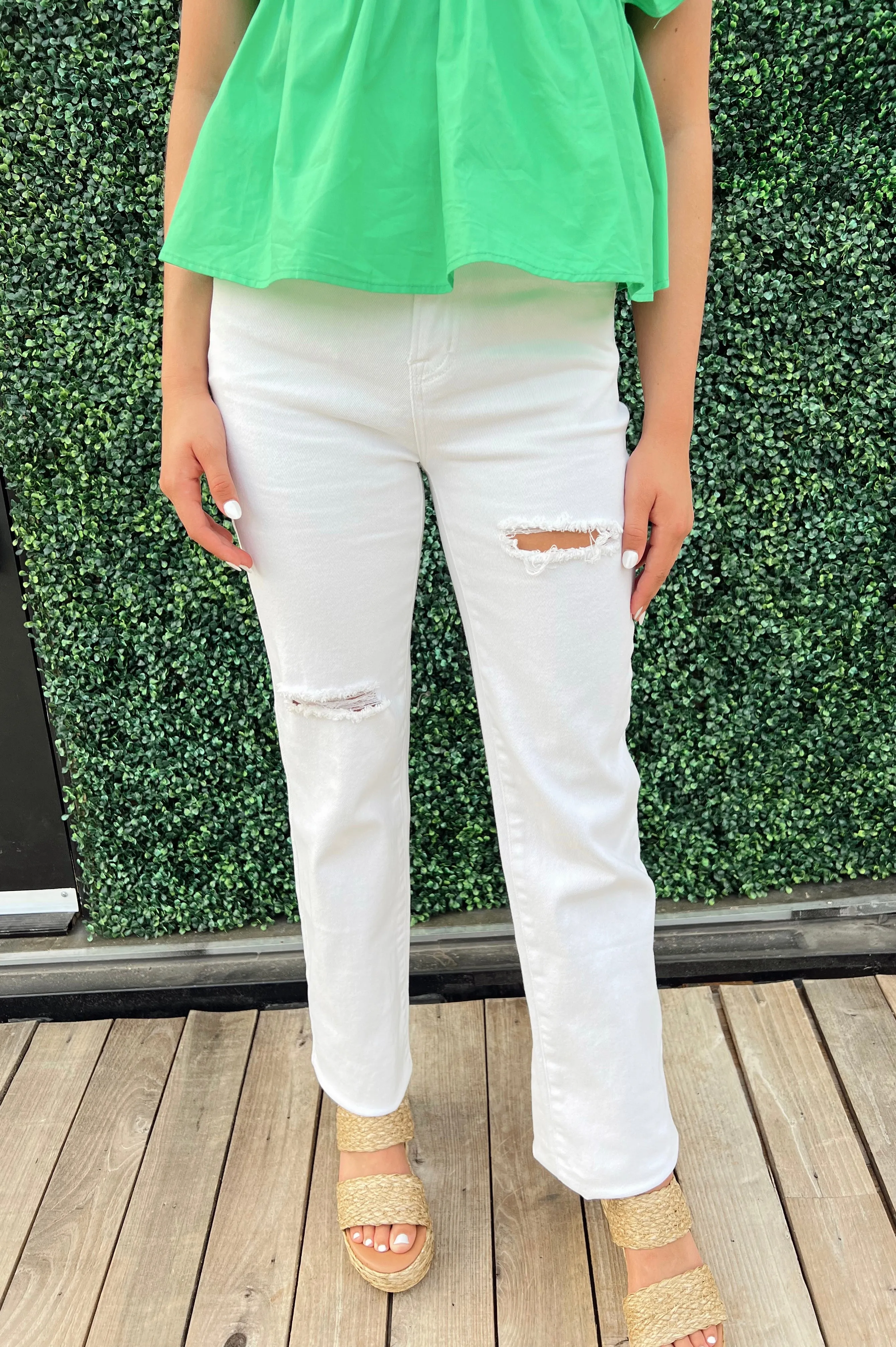 White Denim High Rise Relaxed Straight Leg Jeans