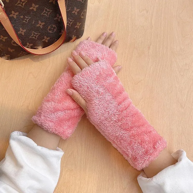 Winter Gloves Women Thick Plush Warm Gloves Long Arm Cover Fingerless Gloves