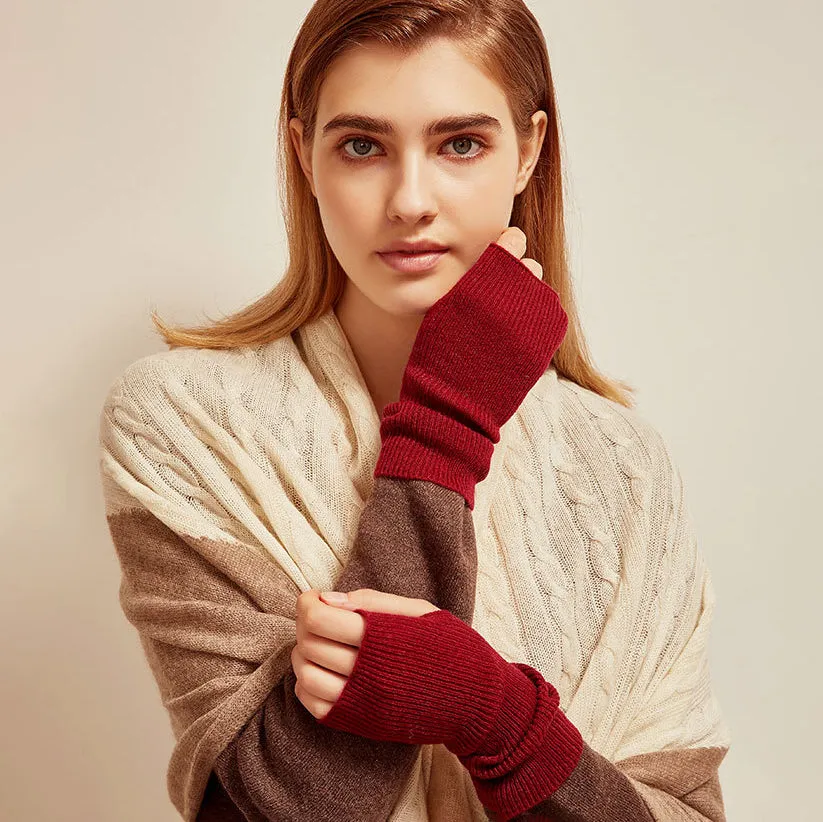 Women 100% Cashmere Gloves Long Fingerless Gloves Winter Warmer Mittens for Ladies
