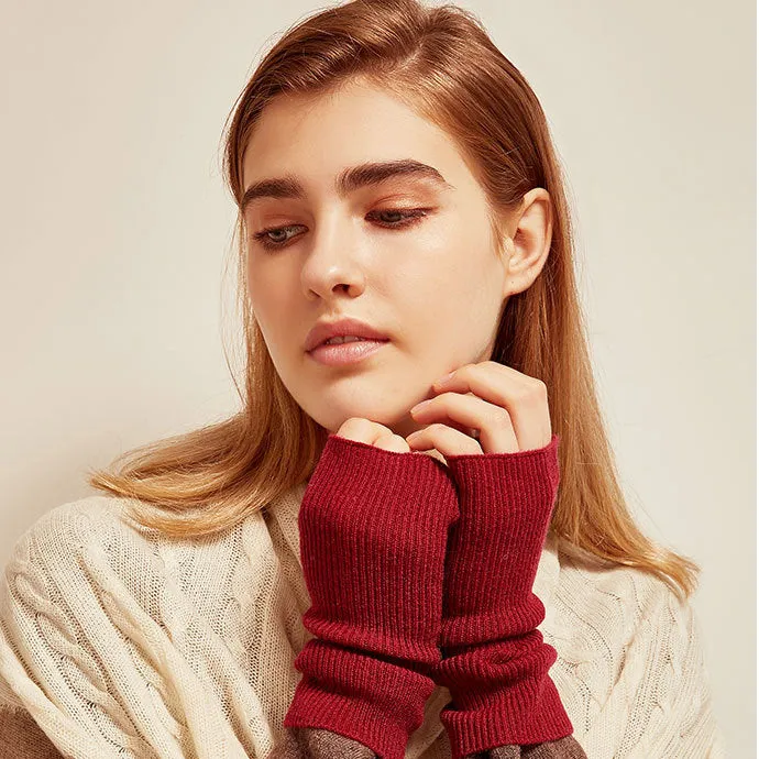 Women 100% Cashmere Gloves Long Fingerless Gloves Winter Warmer Mittens for Ladies