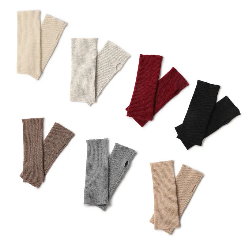 Women 100% Cashmere Gloves Long Fingerless Gloves Winter Warmer Mittens for Ladies