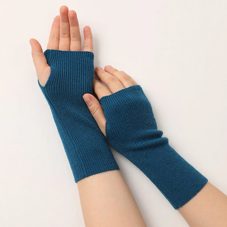 Women 100% Cashmere Gloves Long Fingerless Gloves Winter Warmer Mittens for Ladies
