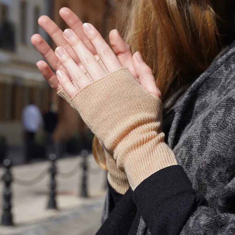 Women 100% Cashmere Gloves Long Fingerless Gloves Winter Warmer Mittens for Ladies