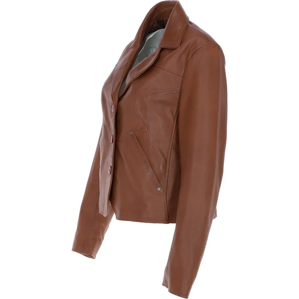 Women's Brown Leather Blazer Jacket
