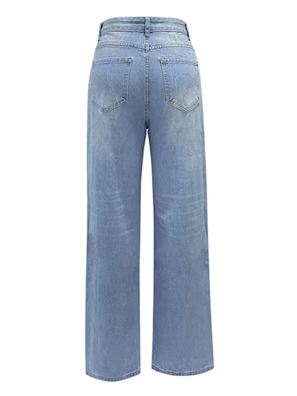 Women's button-down low-rise loose slimming straight jeans