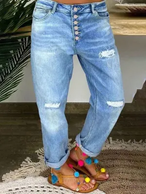 Women's button-down low-rise loose slimming straight jeans