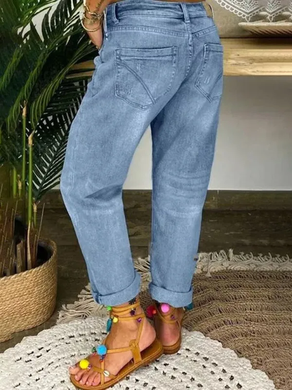 Women's button-down low-rise loose slimming straight jeans