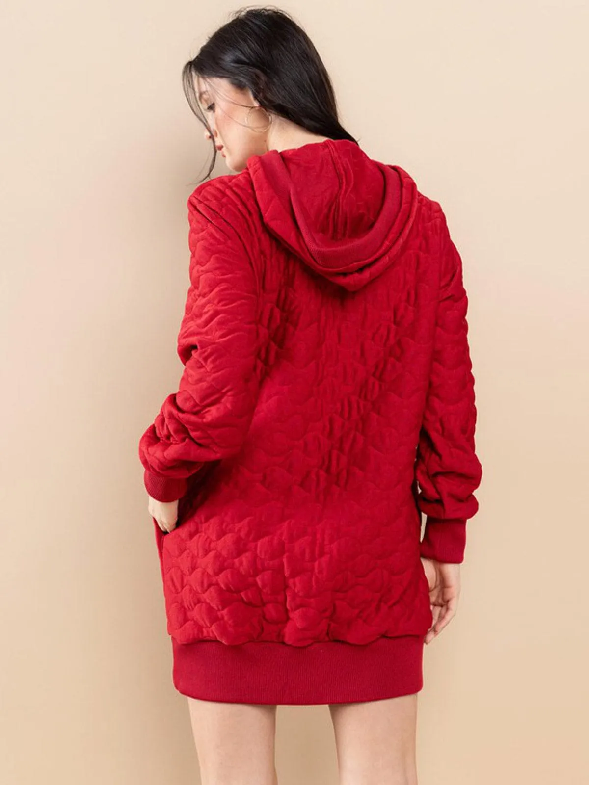 WOMEN'S LONG SLEEVE FRONT POCKETS HOODED SWEATER MINI DRESS