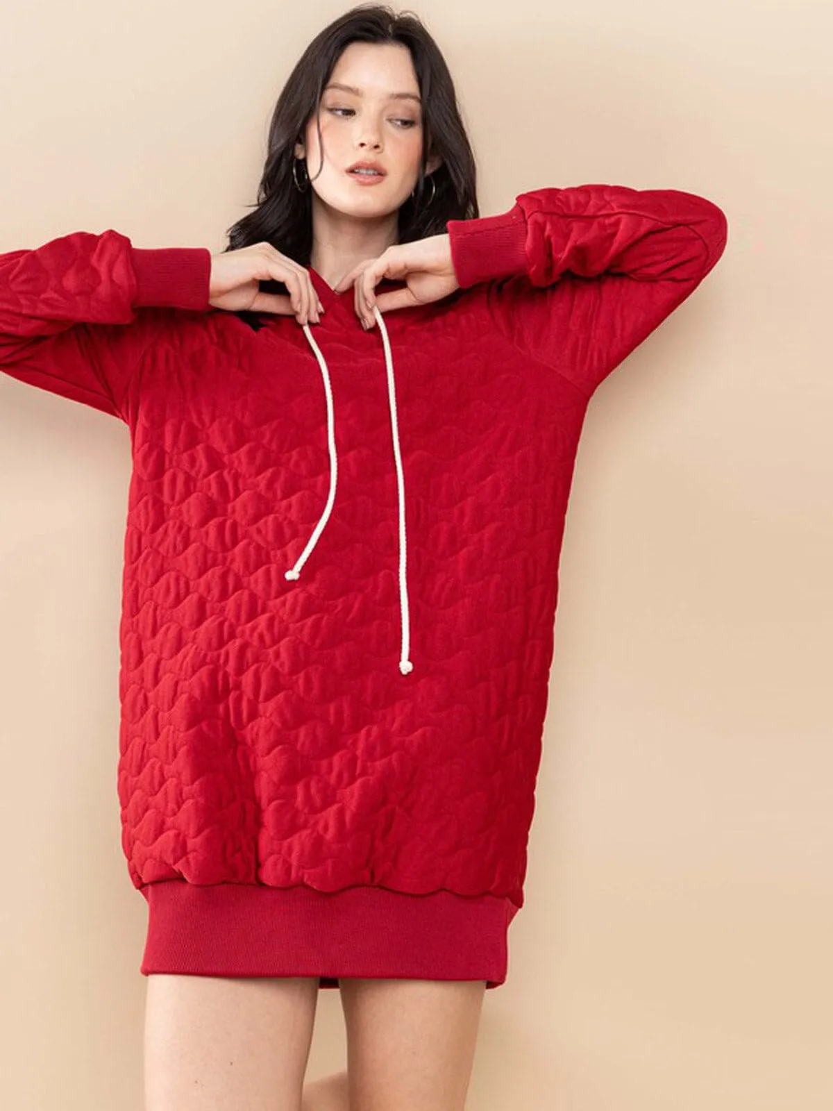 WOMEN'S LONG SLEEVE FRONT POCKETS HOODED SWEATER MINI DRESS