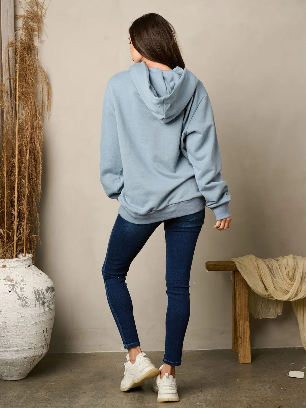 WOMEN'S LONG SLEEVE FRONT POCKETS PULLOVER HOODED SWEATER