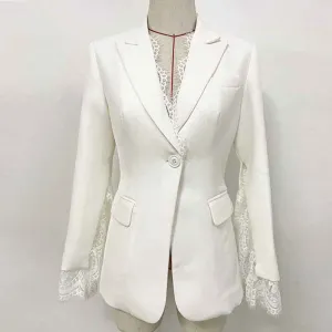 Womens Notched Lapel Pockets Button Work Office Blazer Jacket Suit