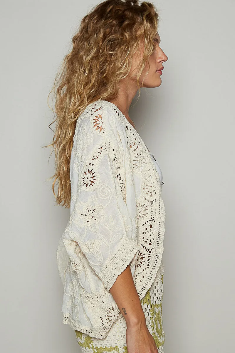 Wren Crochet V-Neck Cardigan/Top-Natural