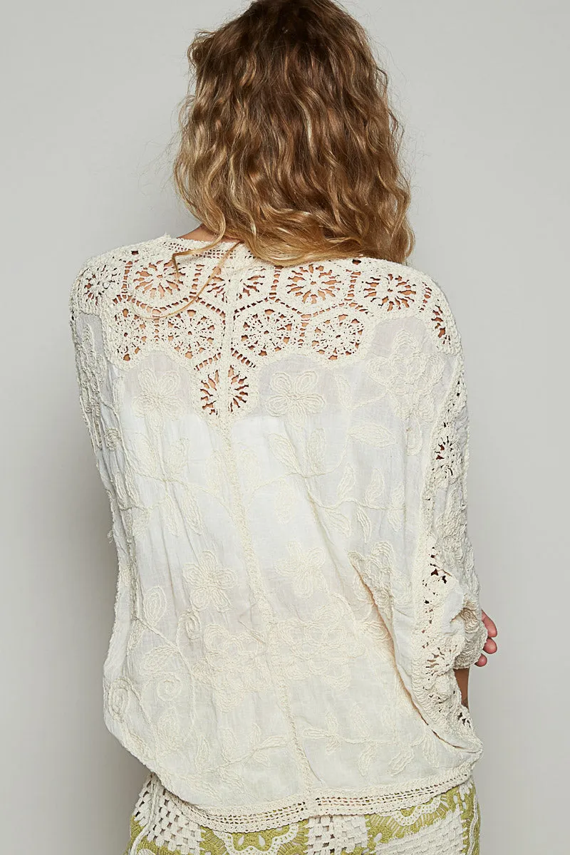 Wren Crochet V-Neck Cardigan/Top-Natural
