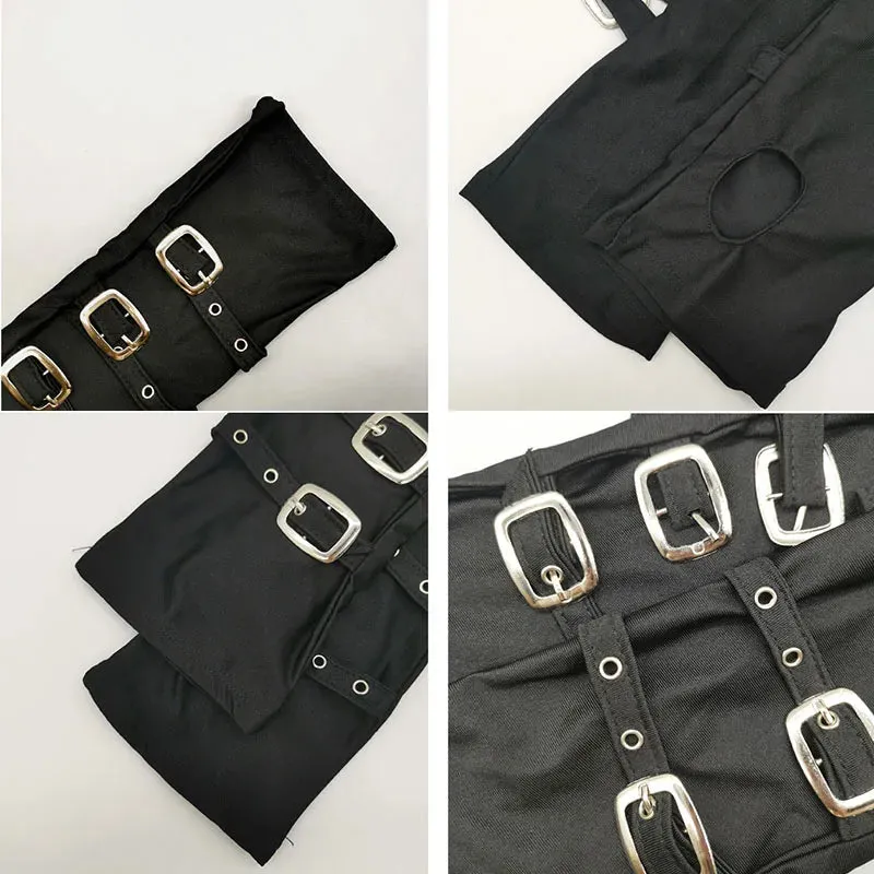 Y2K Gothic Metal Button Strap Wristband Gloves