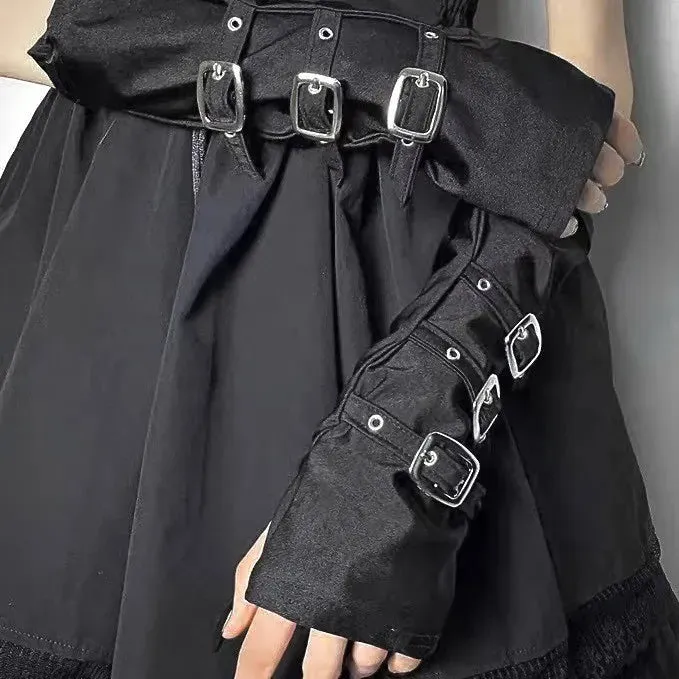 Y2K Gothic Metal Button Strap Wristband Gloves