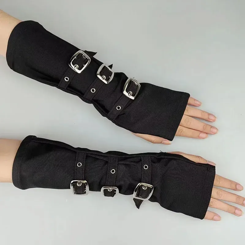 Y2K Gothic Metal Button Strap Wristband Gloves