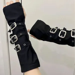 Y2K Gothic Metal Button Strap Wristband Gloves