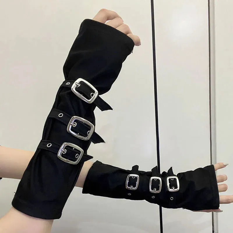 Y2K Gothic Metal Button Strap Wristband Gloves
