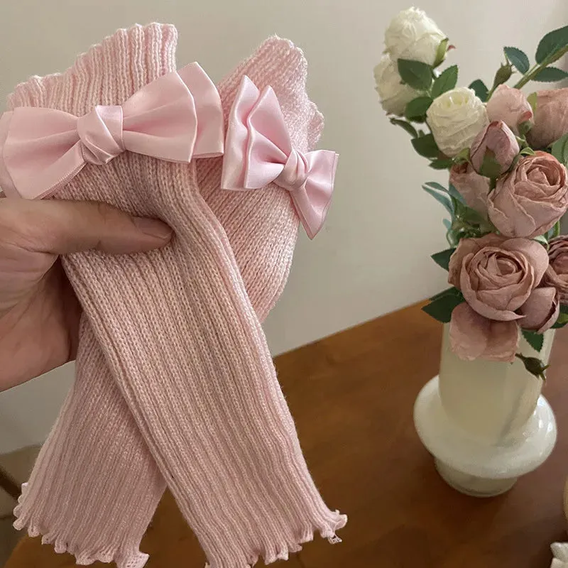 Y2K Lolita Knitted Bow Tie Fingerless Gloves