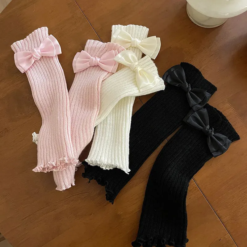 Y2K Lolita Knitted Bow Tie Fingerless Gloves
