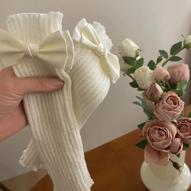 Y2K Lolita Knitted Bow Tie Fingerless Gloves