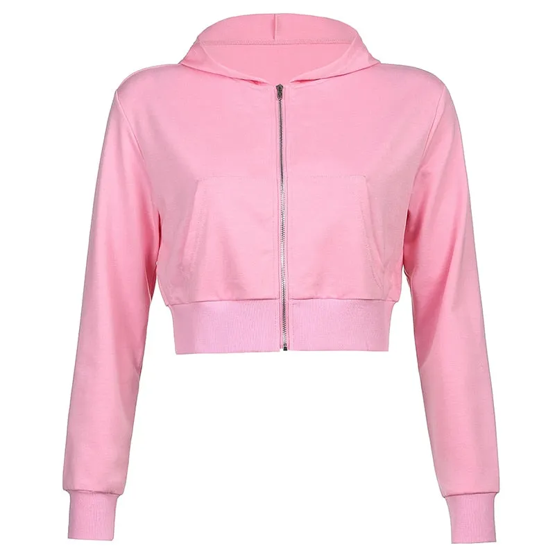 Zipped Crop Hoodie with Long Sleeves