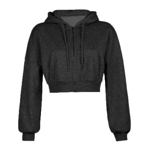 Zipped Crop Hoodie with Long Sleeves