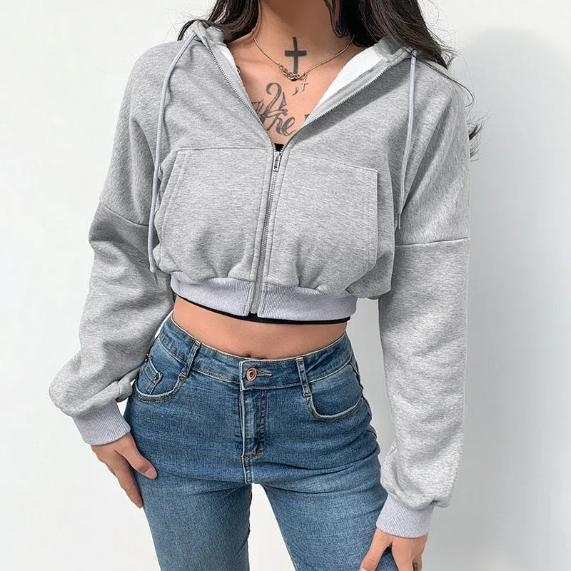 Zipped Crop Hoodie with Long Sleeves