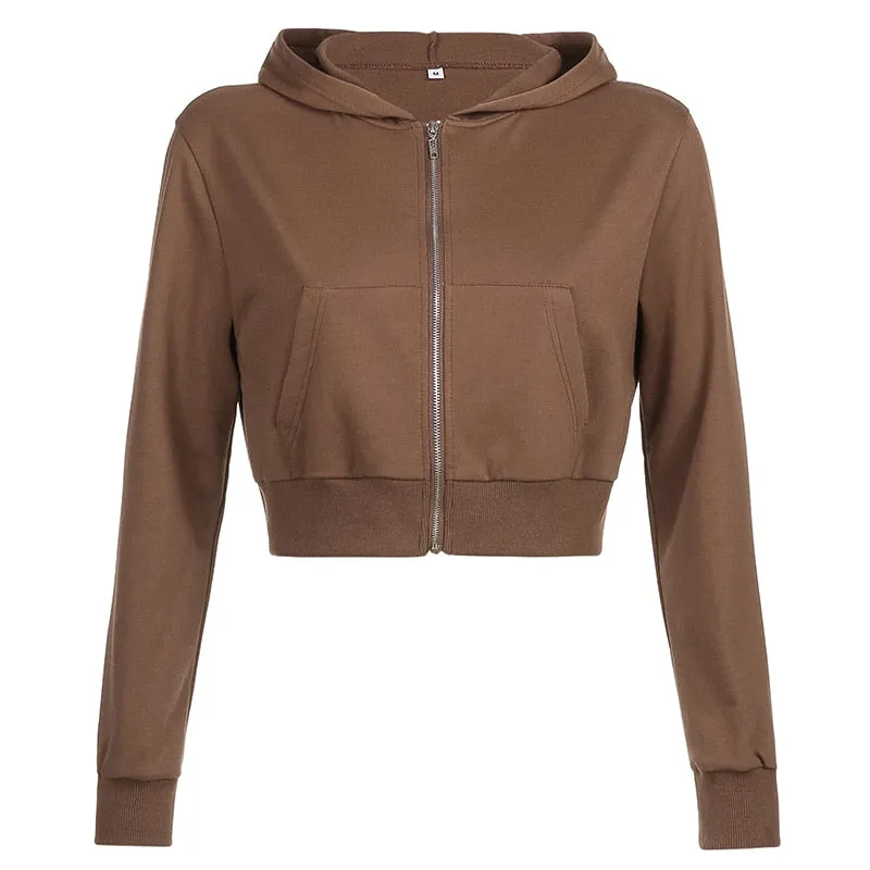 Zipped Crop Hoodie with Long Sleeves