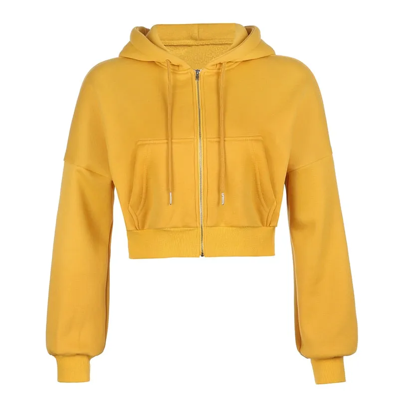 Zipped Crop Hoodie with Long Sleeves