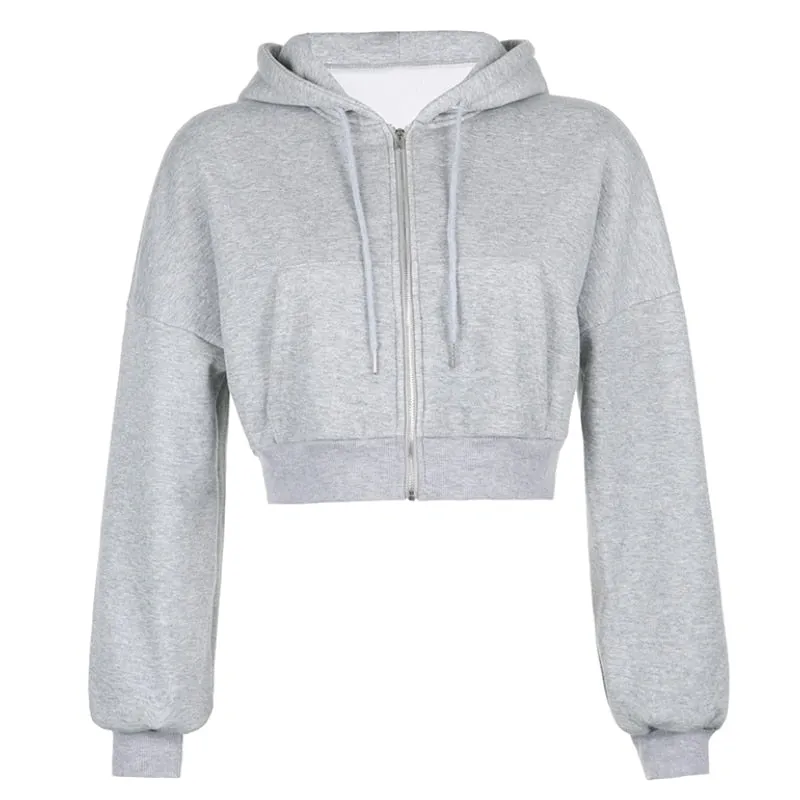 Zipped Crop Hoodie with Long Sleeves