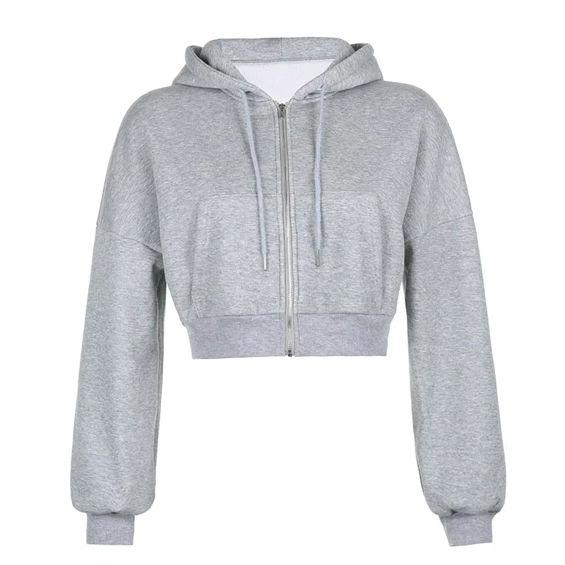 Zipped Crop Hoodie with Long Sleeves