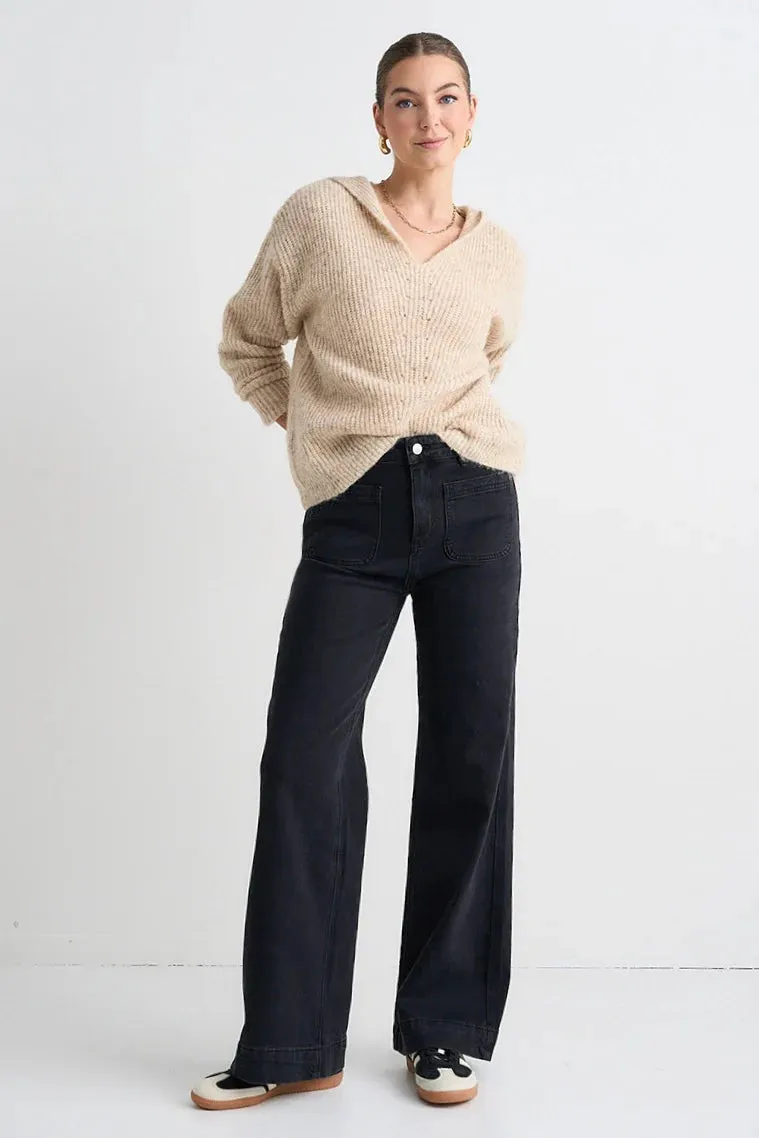 Zoey High Rise Wide Black