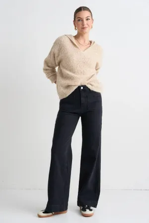 Zoey High Rise Wide Black